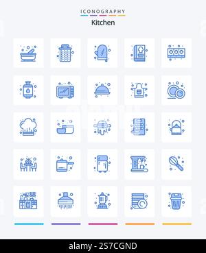 Creative Kitchen 25 Blue icon pack  Such As cooking. kitchen. cooking. food. book Stock Vector