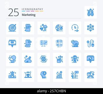 Marketing 25 Blue Color icon pack including time. shopping. dimond. seo. cart Stock Vector