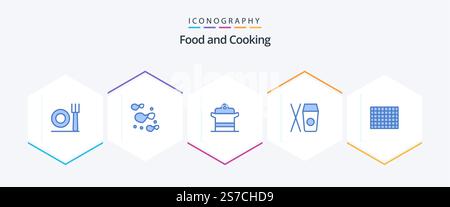 Food 25 Blue icon pack including . chocolate. kitchen. candy. chinese Stock Vector