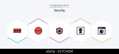 Security 25 FilledLine icon pack including secure. security. security. safe. key Stock Vector
