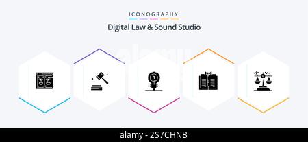 Digital Law And Sound Studio 25 Glyph icon pack including law. copyright. law. business. idea Stock Vector
