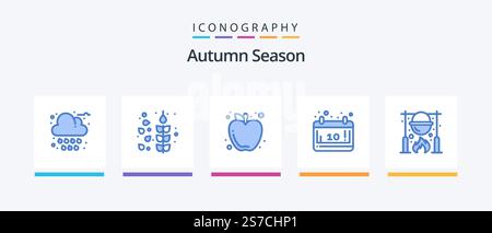 Autumn Blue 5 Icon Pack Including picnic. autumn. autumn. season. calendar. Creative Icons Design Stock Vector