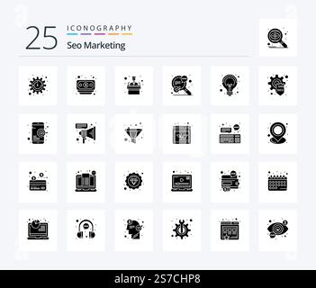 Seo Marketing 25 Solid Glyph icon pack including development. idea. training. creative. speech Stock Vector