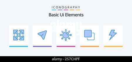 Basic Ui Elements Blue 5 Icon Pack Including electric. power. light. stack. media. Creative Icons Design Stock Vector