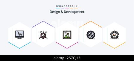 Design and Development 25 FilledLine icon pack including web. line. programing. design. picture Stock Vector