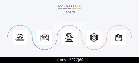 Canada Line 5 Icon Pack Including wedding. maple. cup. leaf. autumn Stock Vector