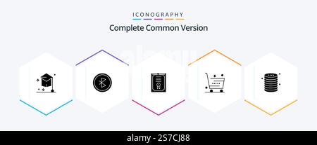 Complete Common Version 25 Glyph icon pack including shopping. online. network. ecommerce. diploma Stock Vector