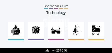 Technology Glyph 5 Icon Pack Including wifi. technology. device. space. launch. Creative Icons Design Stock Vector