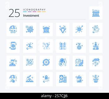 Investment 25 Blue Color icon pack including dollar. seo. investment. investment. gem Stock Vector