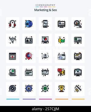 Creative Marketing And Seo 25 Line FIlled icon pack  Such As stock. security. mobile. account. password Stock Vector