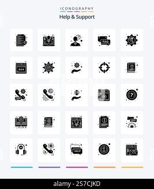 Creative Help And Support 25 Glyph Solid Black icon pack  Such As call. email. customer service. support. help Stock Vector