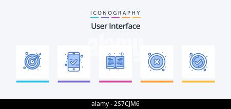 User Interface Blue 5 Icon Pack Including . user. read. tick. user. Creative Icons Design Stock Vector