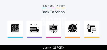 Back To School Glyph 5 Icon Pack Including school. note. chart. music. back to school. Creative Icons Design Stock Vector