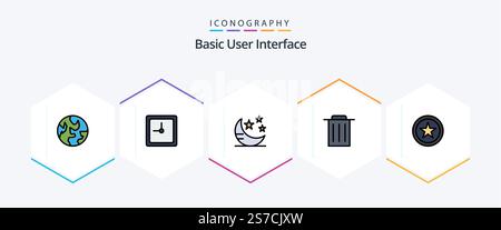 Basic 25 FilledLine icon pack including . . sleep. star. trash Stock Vector