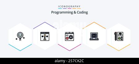 Programming And Coding 25 FilledLine icon pack including development. coding. flowchart. programming. develop Stock Vector