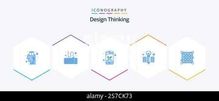 Design Thinking 25 Blue icon pack including view. grid. design. pencil. creative Stock Vector