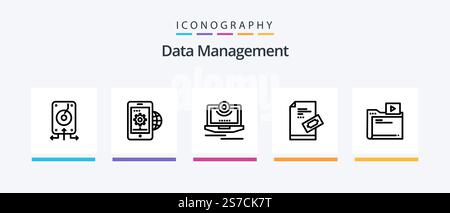 Data Management Line 5 Icon Pack Including data. settings. data. preferences. clock. Creative Icons Design Stock Vector