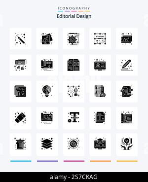 Creative Editorial Design 25 Glyph Solid Black icon pack  Such As hands. images. development. design. duplicate Stock Vector
