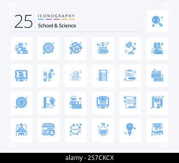 School And Science 25 Blue Color icon pack including light. education. student. bag Stock Vector