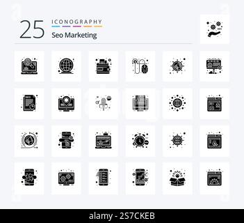 Seo Marketing 25 Solid Glyph icon pack including viral. marketing. cash. cash. pay Stock Vector