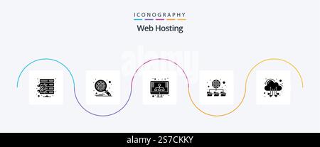 Web Hosting Glyph 5 Icon Pack Including web. hosting. hosting. cloud. folders Stock Vector