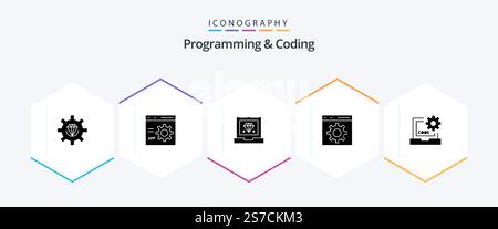 Programming And Coding 25 Glyph icon pack including develop. code. development. development Stock Vector