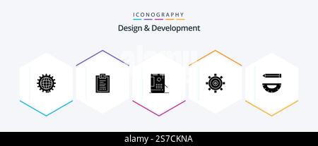 Design and Development 25 Glyph icon pack including development. coding. design. paint. design Stock Vector