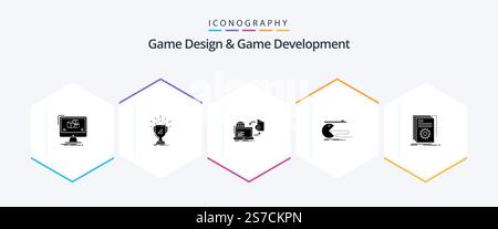 Game Design And Game Development 25 Glyph icon pack including game. character. prize. publishing. game Stock Vector