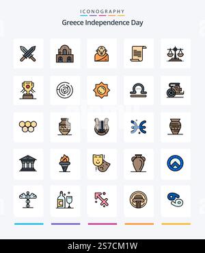 Creative Greece Independence Day 25 Line FIlled icon pack  Such As award. ireland. greek. balance. text Stock Vector