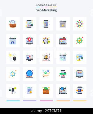 Creative Seo Marketing 25 Flat icon pack  Such As seo. marketing. clipboard. seo. marketing Stock Vector