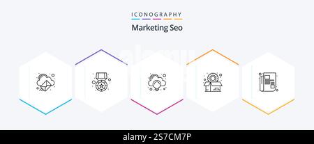 Marketing Seo 25 Line icon pack including letter. preferences. cloud. package. box Stock Vector