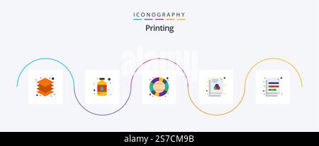 Printing Flat 5 Icon Pack Including color. rgb. spray. format. color wheel Stock Vector