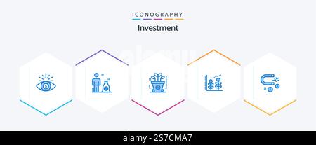 Investment 25 Blue icon pack including . startup. magnet Stock Vector