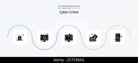 Cyber Crime Glyph 5 Icon Pack Including bug. security. security. firewall. data Stock Vector