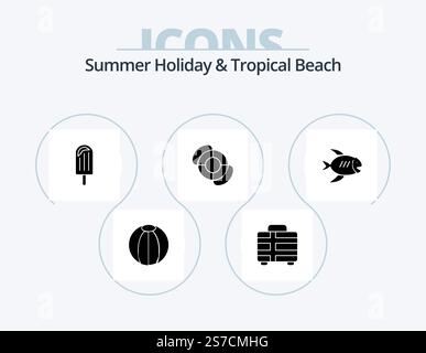 Beach Glyph Icon Pack 5 Icon Design. fish. beach. beach. summer. beach Stock Vector