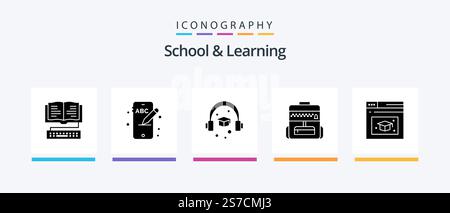 School And Learning Glyph 5 Icon Pack Including . cap. education. education. school. Creative Icons Design Stock Vector