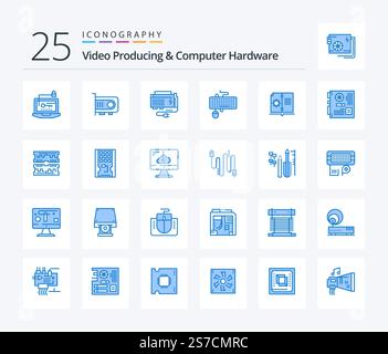 Video Producing And Computer Hardware 25 Blue Color icon pack including mouse. interface. computer. device. power Stock Vector