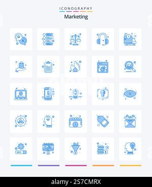 Creative Marketing 25 Blue icon pack  Such As present. fast. scales. delivery. headphone Stock Vector
