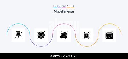 Miscellaneous Glyph 5 Icon Pack Including time. less money. watch. alarm Stock Vector