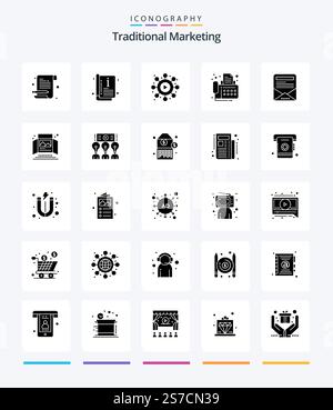 Creative Traditional Marketing 25 Glyph Solid Black icon pack  Such As newsletter. enewsletter. network. device. contact Stock Vector