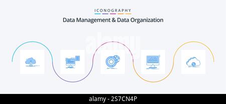 Data Management And Data Organization Blue 5 Icon Pack Including dashboard. analytics. cv. services. analysis Stock Vector