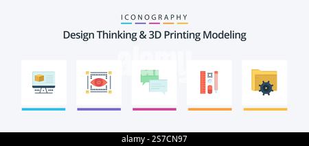 Design Thinking And D Printing Modeling Flat 5 Icon Pack Including setting. education. chat. scale. pen. Creative Icons Design Stock Vector