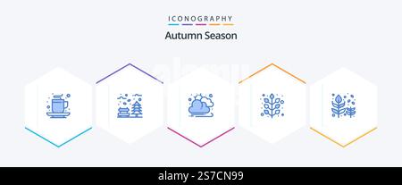 Autumn 25 Blue icon pack including autumn. leaf. tree. fall. sun Stock Vector