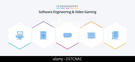 Software Engineering And Video Gaming 25 Blue icon pack including new. app. platform. psp. game Stock Vector