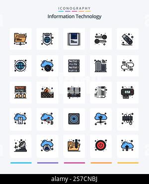 Creative Information Technology 25 Line FIlled icon pack  Such As stick. drive. analysis. symmetric. cryptography Stock Vector