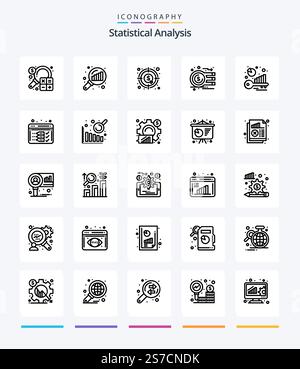 Creative Statistical Analysis 25 OutLine icon pack  Such As keyword analysis. benchmarking. search stats. benchmark. graph Stock Vector