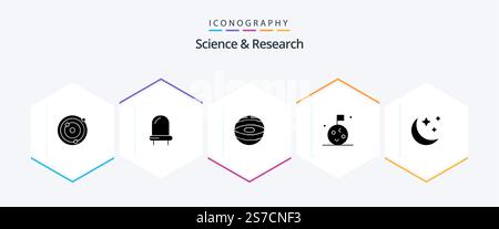 Science 25 Glyph icon pack including . . space. night. crescent Stock Vector