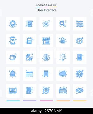 Creative User Interface 25 Blue icon pack  Such As preference. equalizer. people. configuration. search Stock Vector