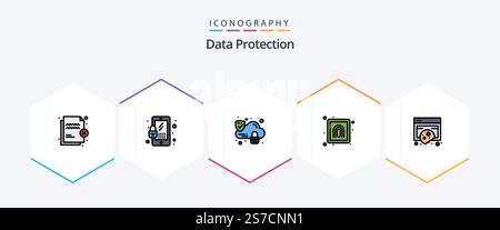 Data Protection 25 FilledLine icon pack including data. compliance. cloud. security. finger Stock Vector