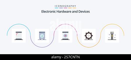 Devices Flat 5 Icon Pack Including devices. set. cinema. gadget. phone Stock Vector